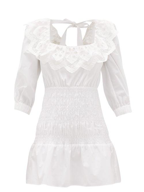Matchesfashion.com Self-portrait - Shirred Cotton-poplin Mini Dress - Womens - White