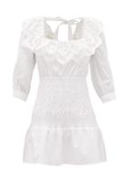 Matchesfashion.com Self-portrait - Shirred Cotton-poplin Mini Dress - Womens - White