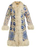 Matchesfashion.com Zazi Vintage - Suzani Embroidered Shearling Coat - Womens - Blue White