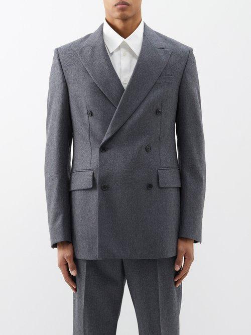 Loewe - Double-breasted Wool Suit Jacket - Mens - Light Grey