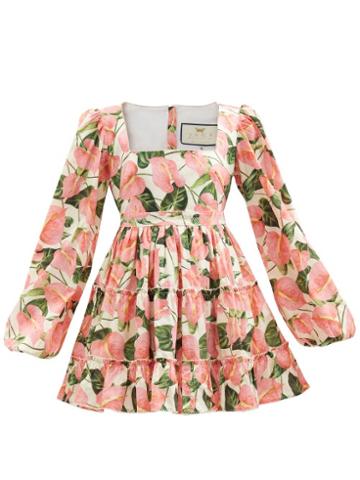 Agua By Agua Bendita - Avena Square-neck Printed Cotton Poplin Mini Dress - Womens - Pink Multi