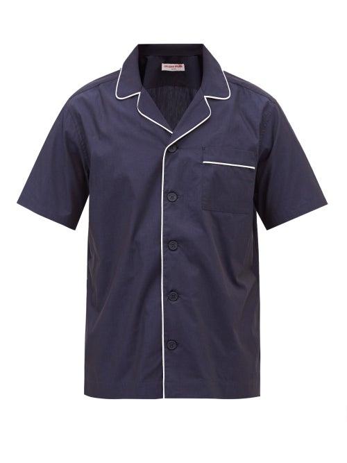 Orlebar Brown - Marne Piped Cotton Pyjama Shirt - Mens - Navy
