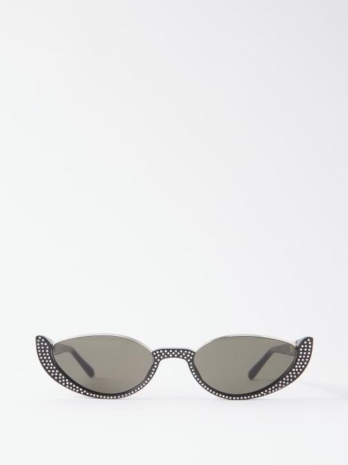 Linda Farrow - Robyn Crystal Half-rim Cat-eye Acetate Sunglasses - Womens - Black