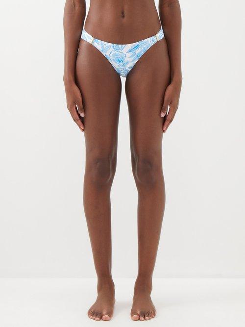 Melissa Odabash - Martinique Floral-print Gathered Bikini Briefs - Womens - Blue White