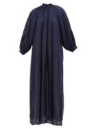 Matchesfashion.com Marrakshi Life - Gathered-neck Cotton-blend Maxi Dress - Womens - Navy