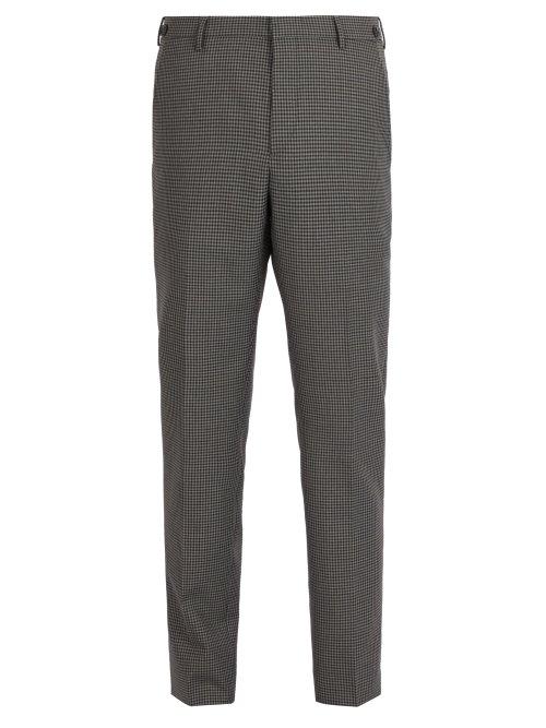 Matchesfashion.com Prada - Checked Wool Blend Trousers - Mens - Grey Multi