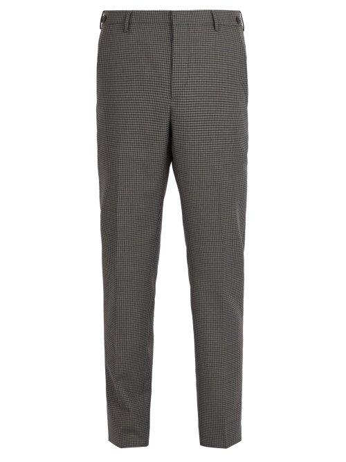 Matchesfashion.com Prada - Checked Wool Blend Trousers - Mens - Grey Multi