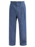 Le17septembre Homme - Pleated Linen-blend Chambray Trousers - Mens - Blue