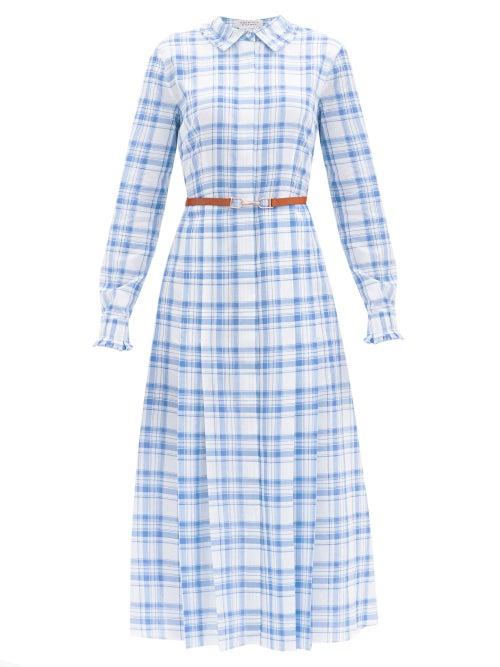 Matchesfashion.com Gabriela Hearst - Jane Belted Checked-cotton Midi Shirt Dress - Womens - Blue White