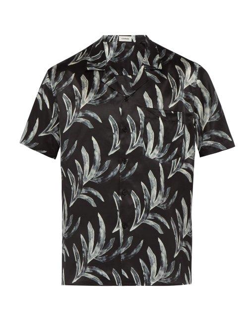 Matchesfashion.com Commas - Banana Leaf Print Short Sleeved Silk Blend Shirt - Mens - Black