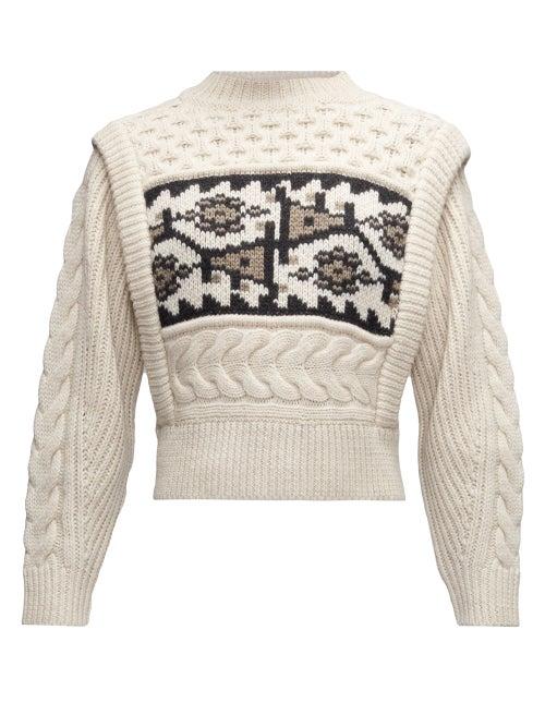 Matchesfashion.com Isabel Marant Toile - Rioja Jacquard-patterned Cable-knit Sweater - Womens - Ivory Multi