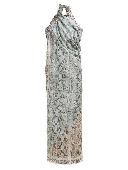 Matchesfashion.com Stella Mccartney - Snake And Leopard Print Cotton Blend Sarong - Womens - Blue Multi