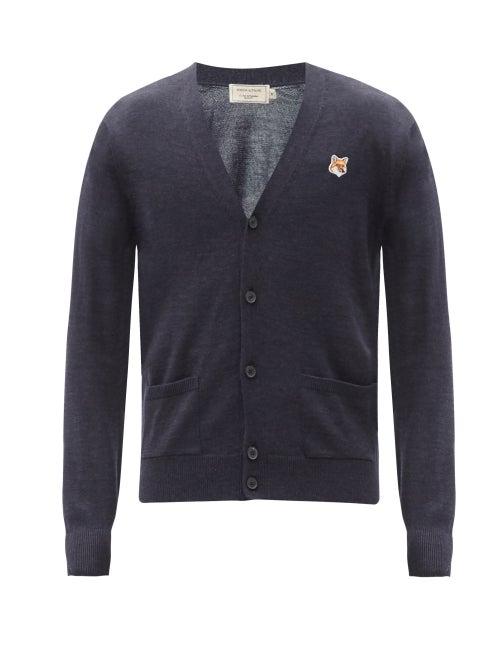 Matchesfashion.com Maison Kitsun - Fox-head Patch Wool Cardigan - Mens - Indigo