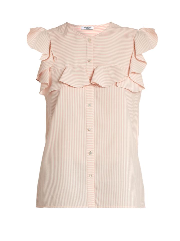 Vilshenko Layla Striped Silk And Cotton-blend Top