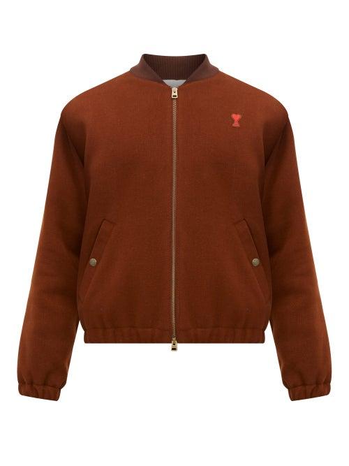 Matchesfashion.com Ami - Logo Patch Wool Blend Bomber Jacket - Mens - Brown