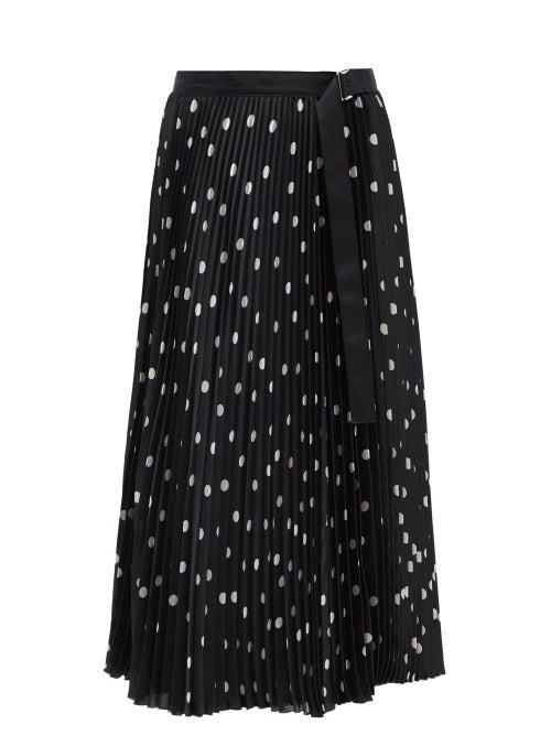 Sacai - Polka Dot Pliss-satin Midi Skirt - Womens - Black White