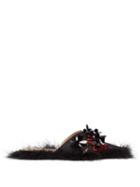 Matchesfashion.com Simone Rocha - Maribou Trimmed Embroidered Satin Backless Loafers - Womens - Black Red