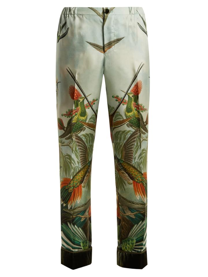 F.r.s - For Restless Sleepers Bird-print Straight-leg Silk-twill Trousers