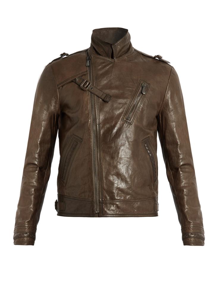 Bottega Veneta Intrecciato-trimmed Leather Biker Jacket