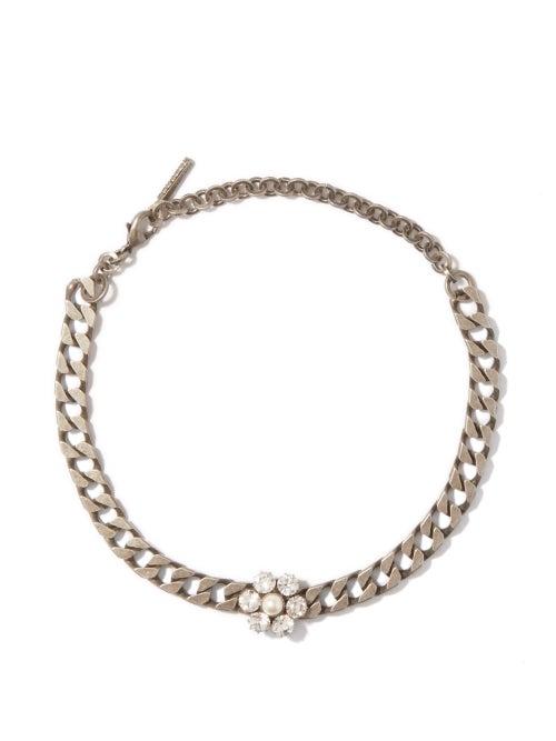 Alessandra Rich - Daisy Crystal And Pearl-embellished Choker - Womens - Silver