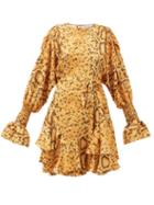 Matchesfashion.com Preen By Thornton Bregazzi - Lupita Snake Print Floral-jacquard Mini Dress - Womens - Yellow Print