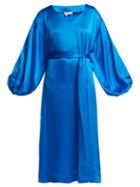 Matchesfashion.com Rhode Resort - Delilah Balloon Sleeved Silk Dress - Womens - Blue