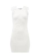 Self-portrait - Lace-insert Ribbed Mini Dress - Womens - White