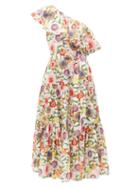 Borgo De Nor - Petra One-shoulder Ruffled Floral-print Dress - Womens - Pink Multi