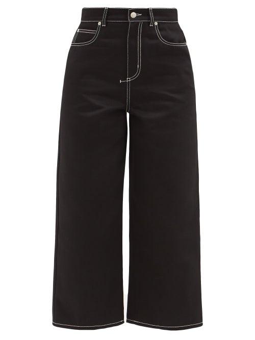 Matchesfashion.com Alexander Mcqueen - Topstitched High-rise Cropped Wide-leg Jeans - Womens - Black
