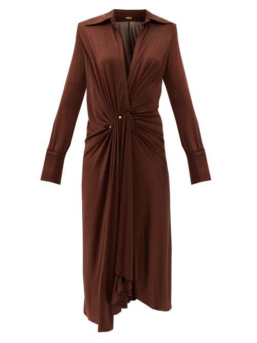 Matchesfashion.com Dodo Bar Or - Lorenne V-neck Jersey Dress - Womens - Dark Brown