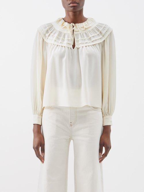 Ulla Johnson - Aria Silk Crepe-de-chine Blouse - Womens - Ivory