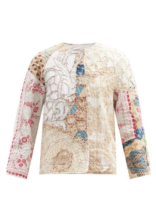Matchesfashion.com By Walid - Ilana Collarless Floral-embroidered Cotton Jacket - Womens - White Multi