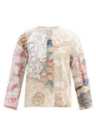 Matchesfashion.com By Walid - Ilana Collarless Floral-embroidered Cotton Jacket - Womens - White Multi