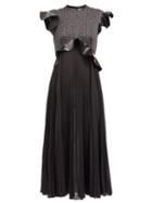 Matchesfashion.com Christopher Kane - Ruffled Polka-dot Boucl, Pvc & Crepe Midi Dress - Womens - Black