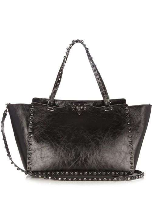 Valentino Rockstud Rolling Cracked-leather Tote