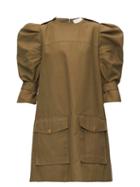 Matchesfashion.com Alexander Mcqueen - Puff-sleeve Cotton-canvas Cargo Dress - Womens - Khaki