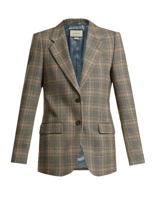 Matchesfashion.com Gucci - Prince Of Wales Check Wool Oversized Blazer - Womens - Beige Multi