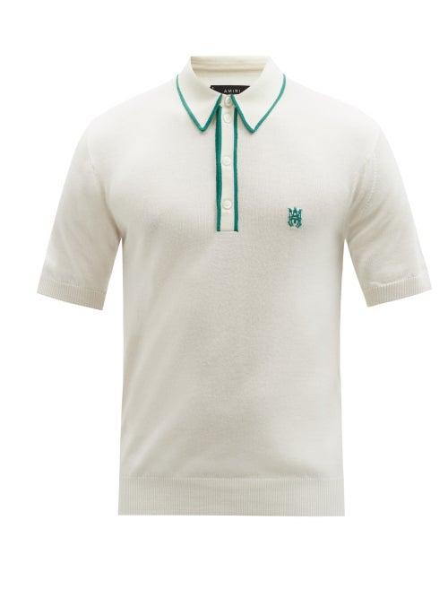 Amiri - M.a Logo-intarsia Cashmere-blend Polo Shirt - Mens - White