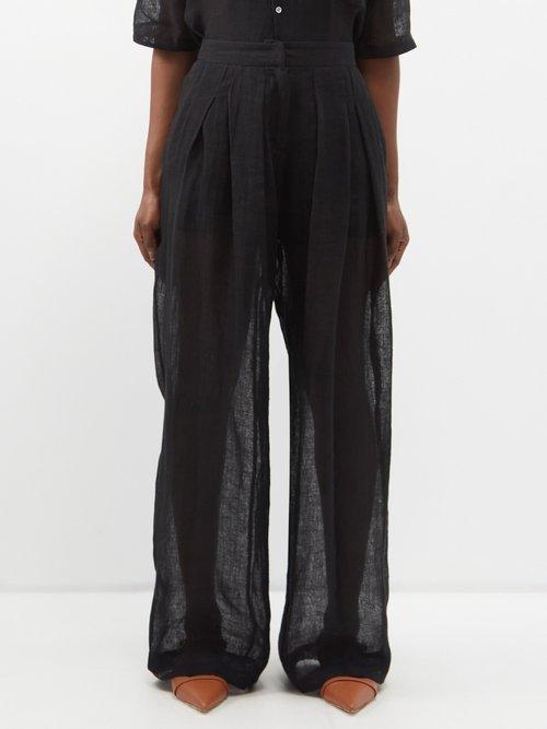 Le Kasha - Callani Organic-linen Wide-leg Trousers - Womens - Black