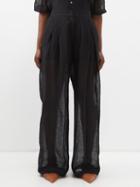 Le Kasha - Callani Organic-linen Wide-leg Trousers - Womens - Black