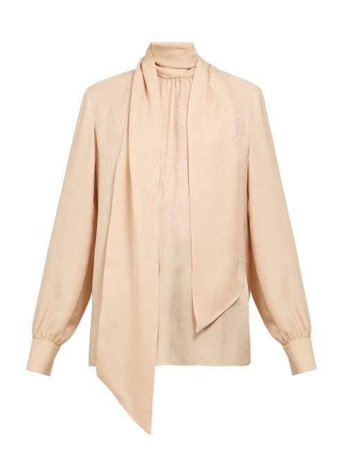 Matchesfashion.com Fendi - Scarf Neck Satin Marl Silk Blouse - Womens - Beige