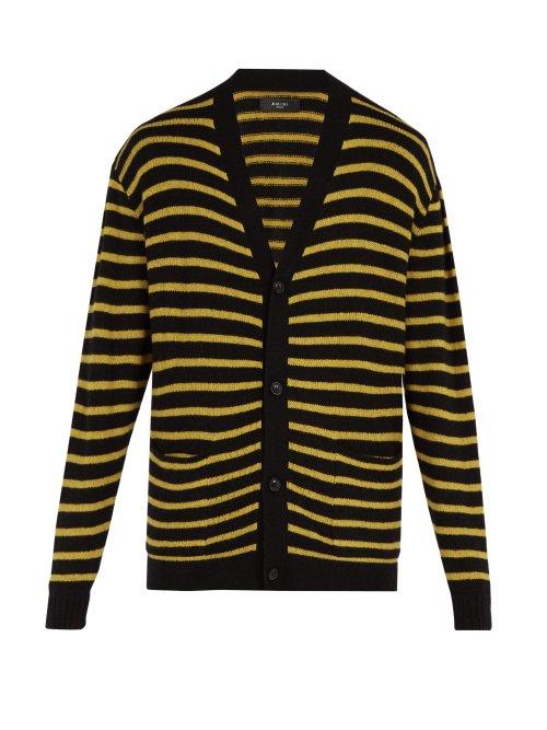 Matchesfashion.com Amiri - Intarsia Striped Cashmere Blend Cardigan - Mens - Black Yellow