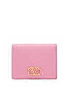 Valentino Garavani - V-logo Grained-leather Bi-fold Wallet - Womens - Pink