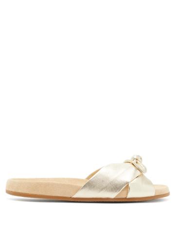 Matchesfashion.com Charlotte Olympia - Knotted Metallic-leather Slides - Womens - Gold