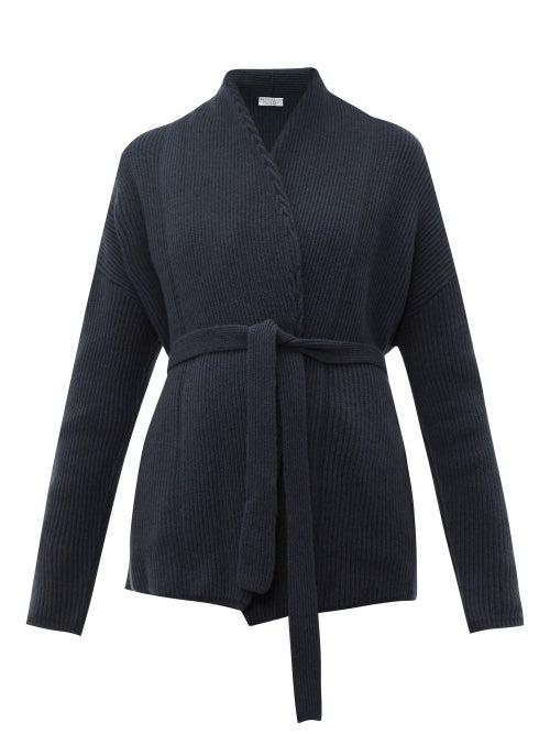 Matchesfashion.com Brunello Cucinelli - Belted Cashmere Cardigan - Womens - Dark Blue