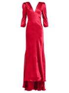 Matchesfashion.com Maria Lucia Hohan - Derya Gathered Shoulder Silk Satin Maxi Dress - Womens - Red
