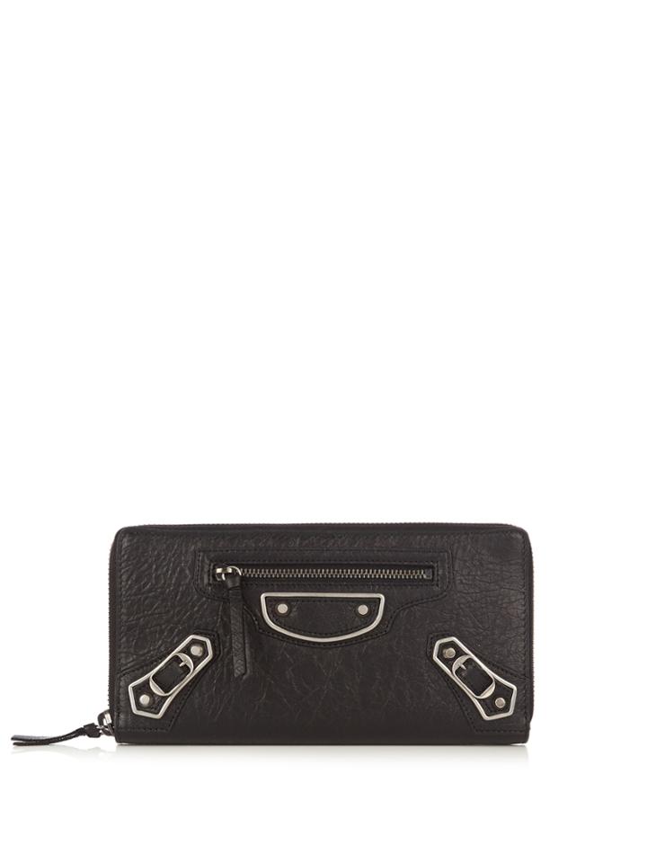 Balenciaga Metallic Edge Zip-around Leather Wallet