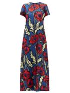 Matchesfashion.com La Doublej - Swing Big Blooms Silk Crepe De Chine Dress - Womens - Blue Print