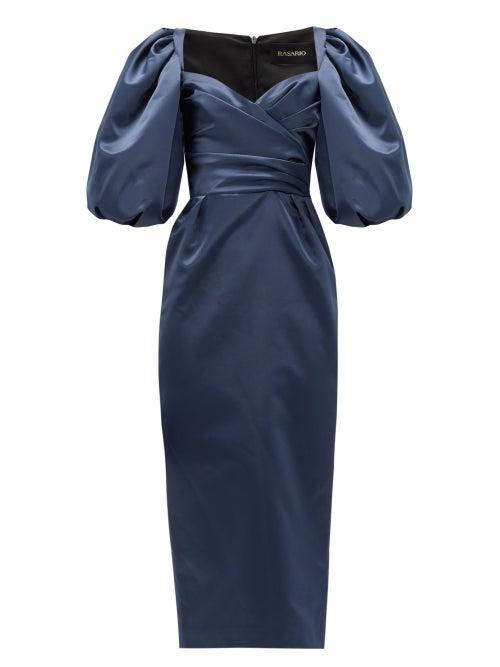 Matchesfashion.com Rasario - Balloon-sleeve Satin Dress - Womens - Navy