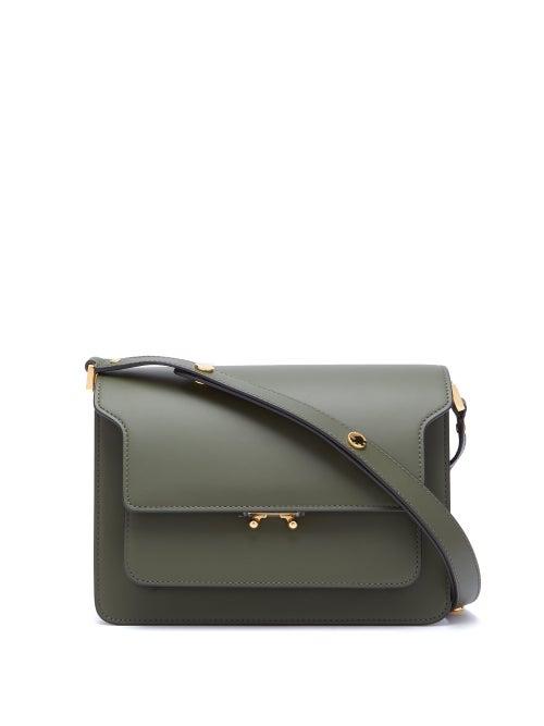 Ladies Bags Marni - Trunk Medium Leather Shoulder Bag - Womens - Dark Green